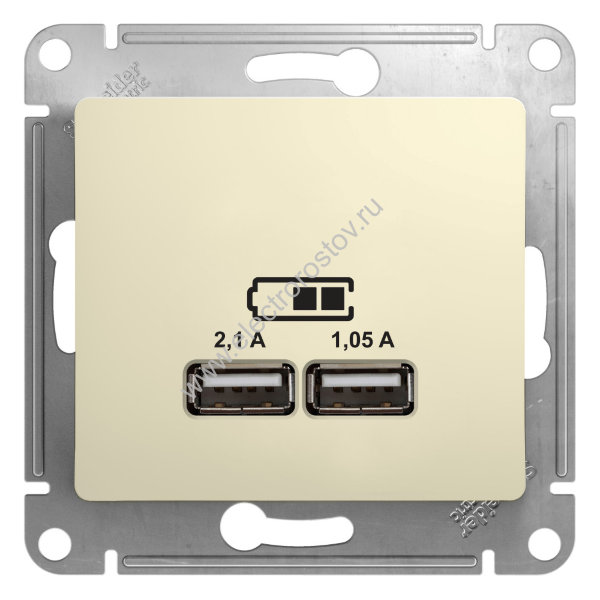 Glossa Бежевый Розетка USB A+A; 5В/2,1А; 2x5В/1,05А Schneider Electric