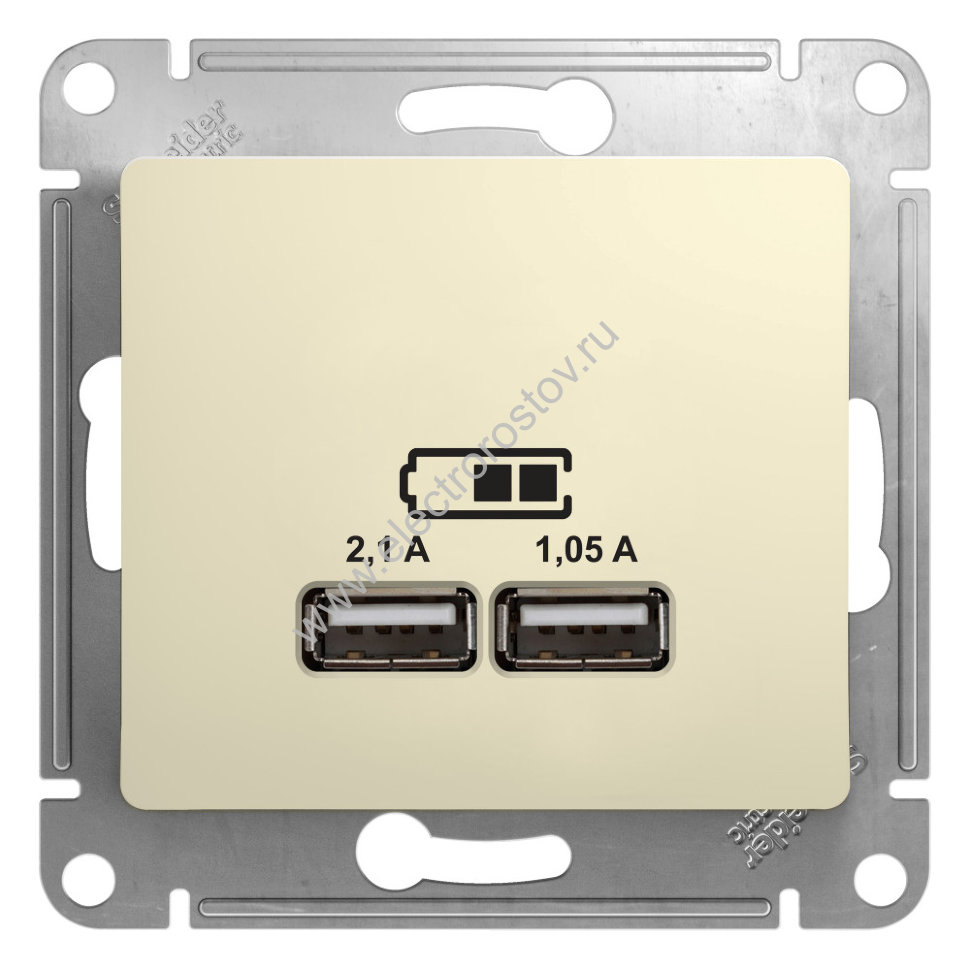 Glossa Бежевый Розетка USB A+A; 5В/2,1А; 2x5В/1,05А Schneider Electric