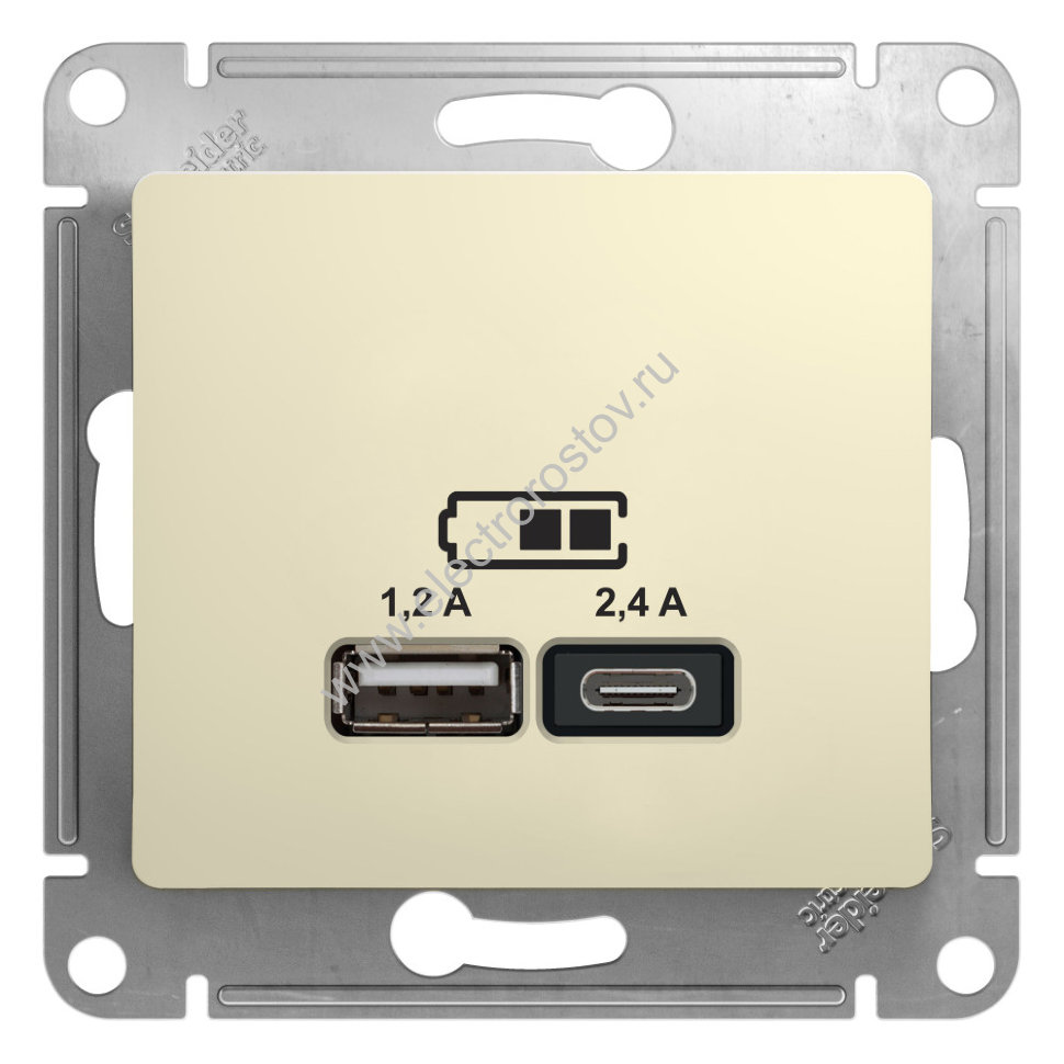 Glossa Бежевый Розетка USB A+C; 5В/2,4A; 2x5В/1,2A Schneider Electric