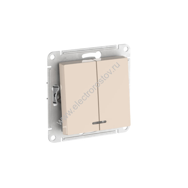AtlasDesign Беж Выключатель 2-клавишный с подсветкой с быстрозажим. клеммами Schneider Electric