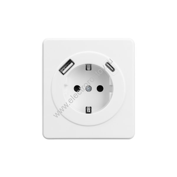 KRANZ ROUND Розетка 1-ая с/з с/у з/ш 16А с USB A+C быстрой зарядки 5В/3А перламутр, с 1-пост. рамкой