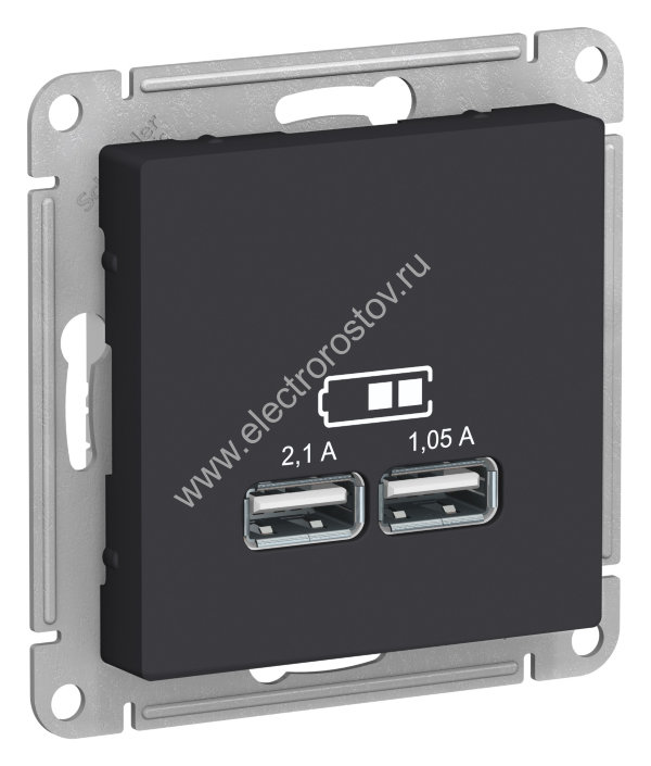 AtlasDesign Карбон Розетка USB A+A; 5В/2,1A; 2x5В/1,05A Schneider Electric