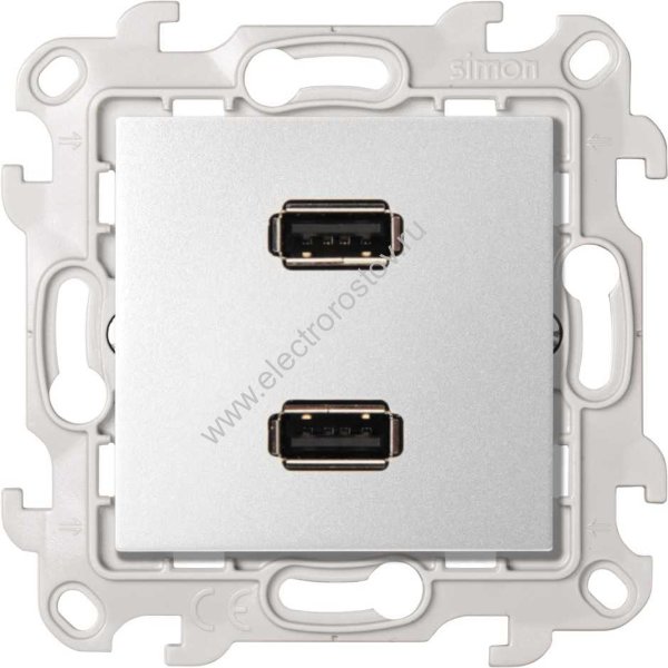 Simon 24 Алюминий Розетка 2хUSB 2.0 тип A Simon