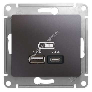 Glossa Графит Розетка USB A+C; 5В/2,4A; 2x5В/1,2A Schneider Electric