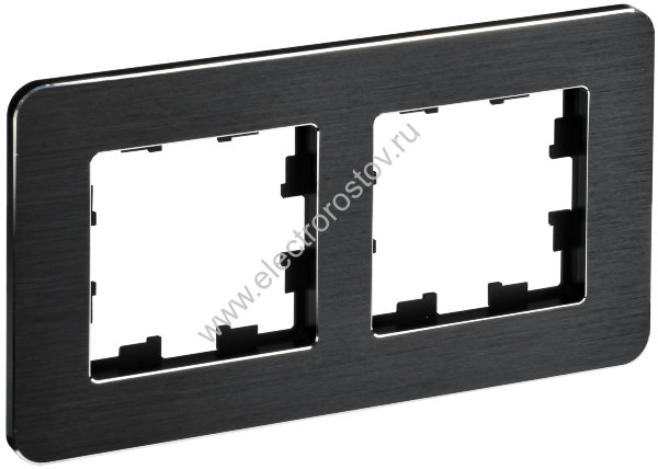 IEK BRITE DECOR Черный/алюм металл. скругл.угол Рамка 2-м РУ-2-1-Бр RE AL