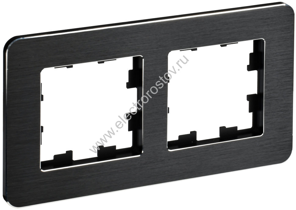 IEK BRITE DECOR Черный/алюм металл. скругл.угол Рамка 2-м РУ-2-1-Бр RE AL
