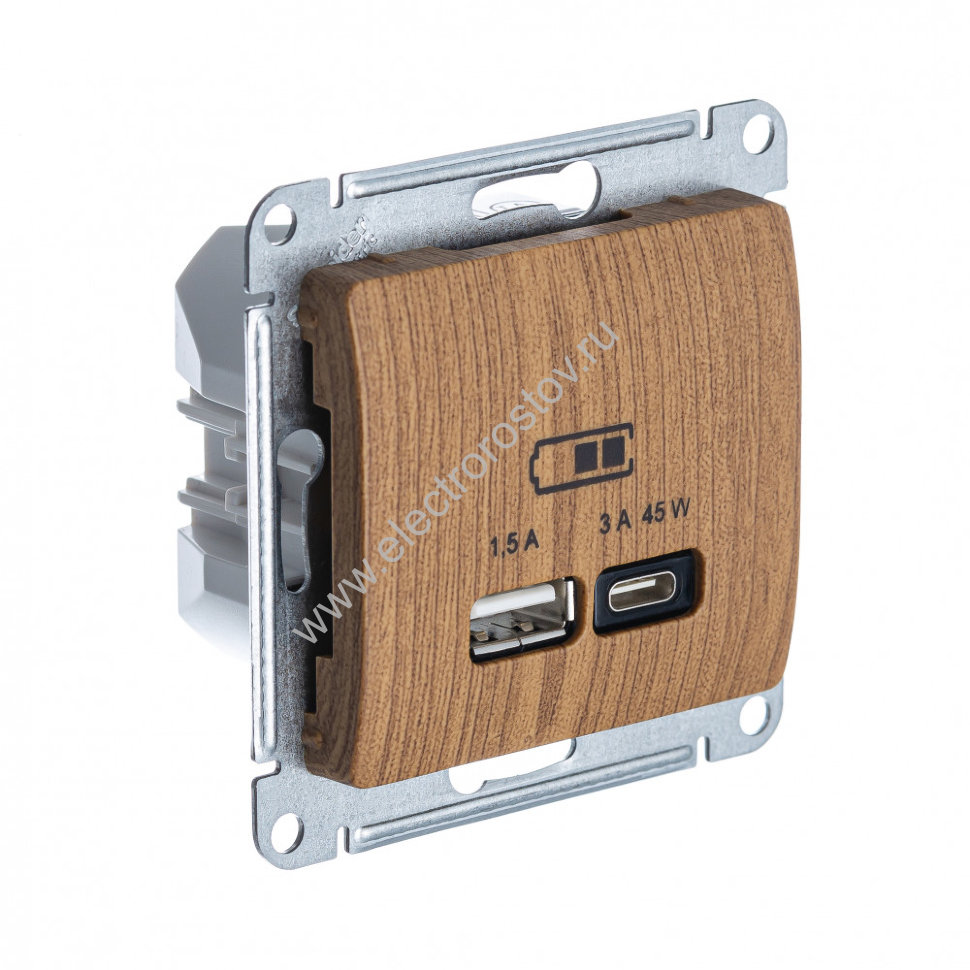 Glossa Дуб Розетка USB A+C, 45Вт; 5В/1,5-3А Schneider Electric