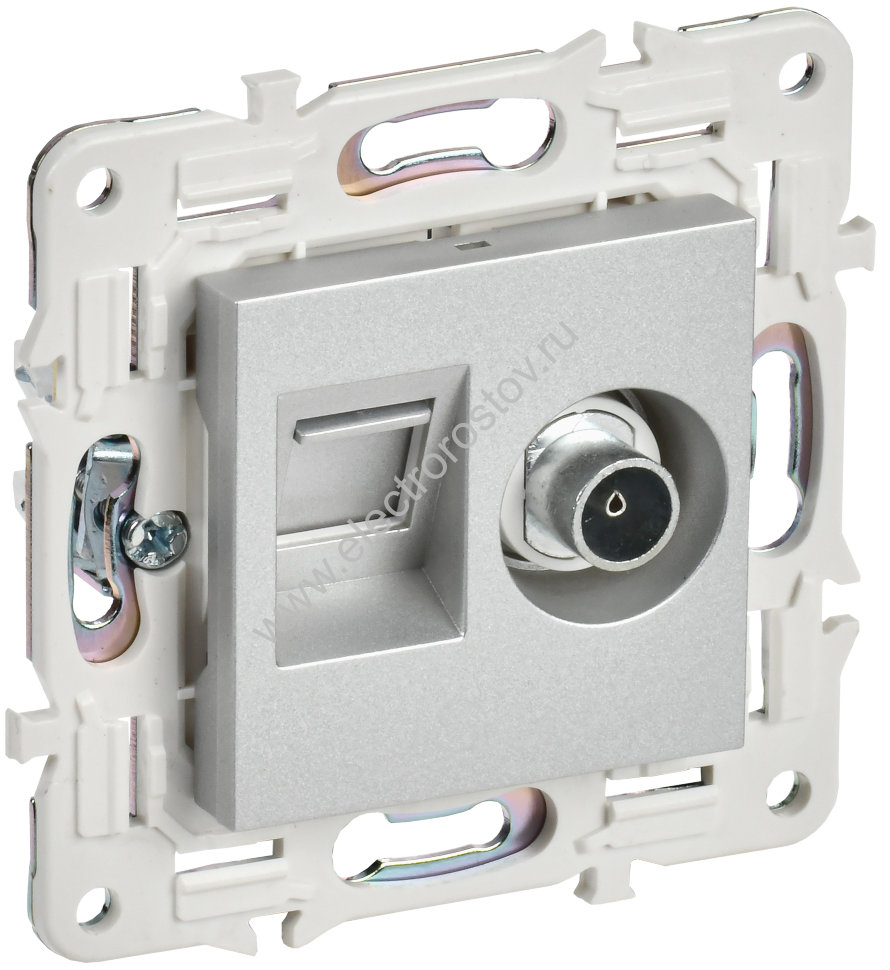 IEK SKANDY Серебряный Розетка двойная TV+RJ45 кат.5E SK-A14S