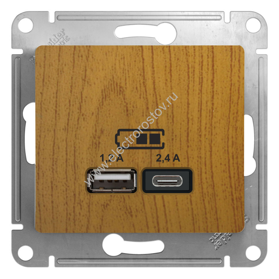 Glossa Дуб Розетка USB A+C; 5В/2,4A; 2x5В/1,2A Schneider Electric