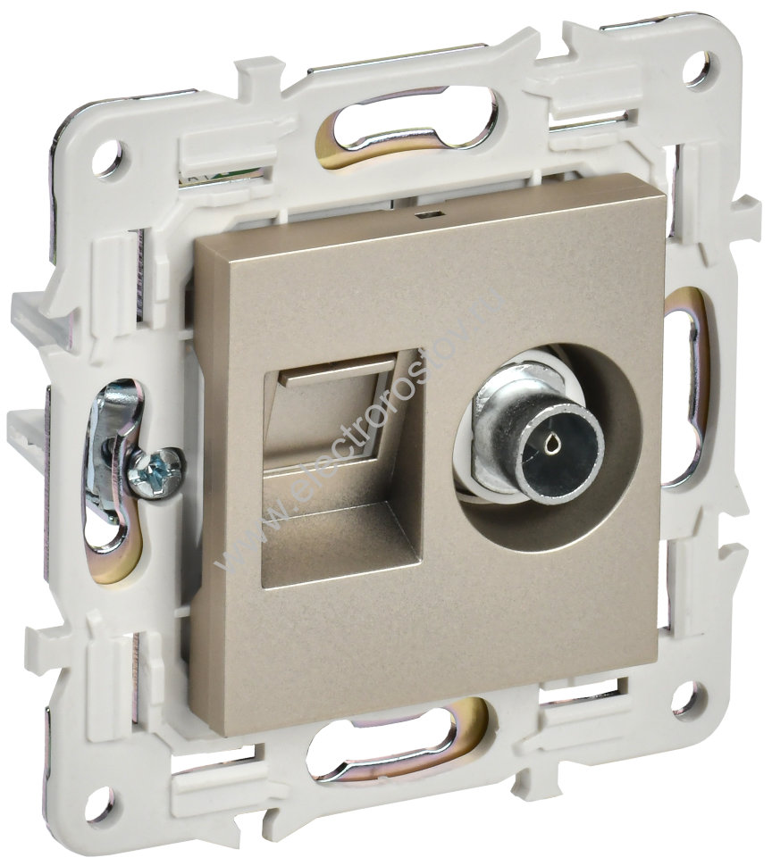 IEK SKANDY Шампань Розетка двойная TV+RJ45 кат.5E SK-A14Sh