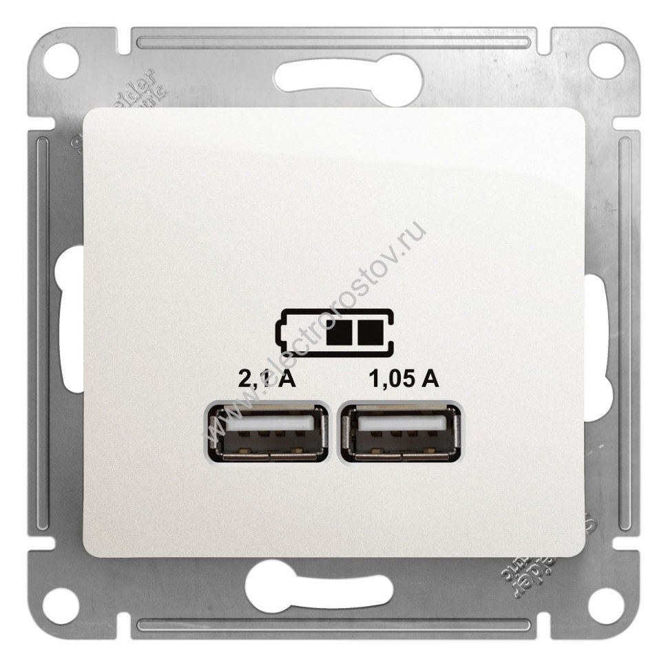 Glossa Перламутр Розетка USB A+A; 5В/2,1А; 2x5В/1,05А Schneider Electric