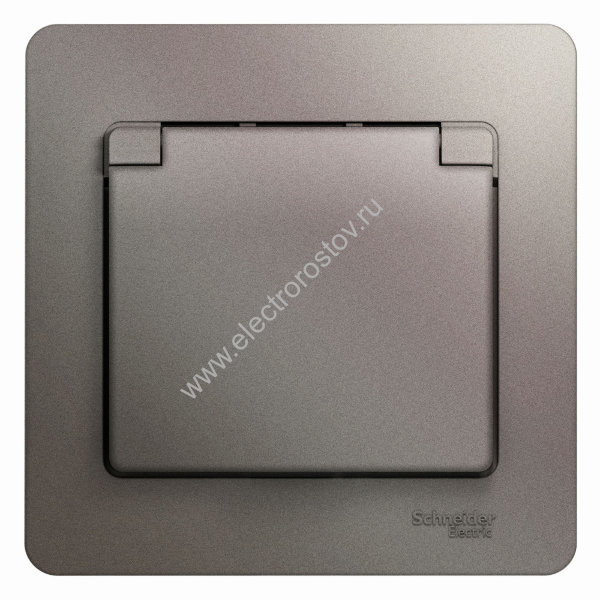 Glossa Платина Розетка 1-ая с/з со шторками с крышкой IP20 (в сборе с рамкой) Schneider Electric