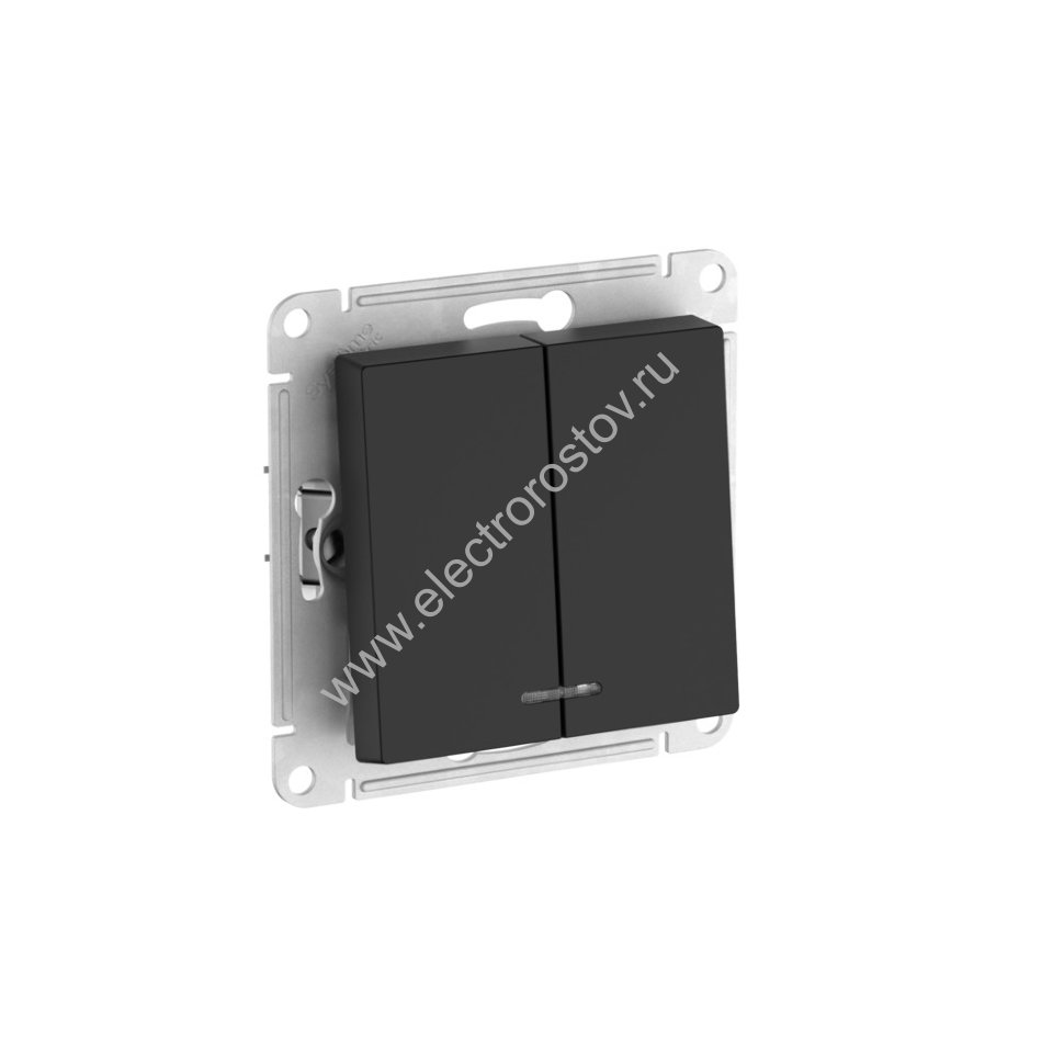 AtlasDesign Карбон Выключатель 2-клавишный с подсветкой с быстрозажим. клеммами Schneider Electric
