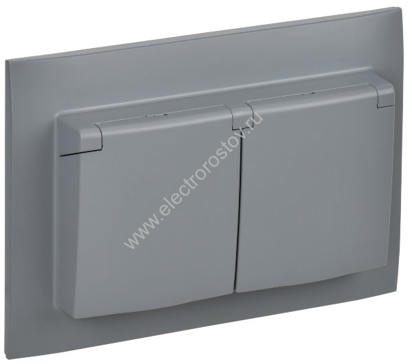 IEK SKANDY Серый Розетка 2-ая с/з с крышкой 16А в сборе IP44 SK-R12Gr