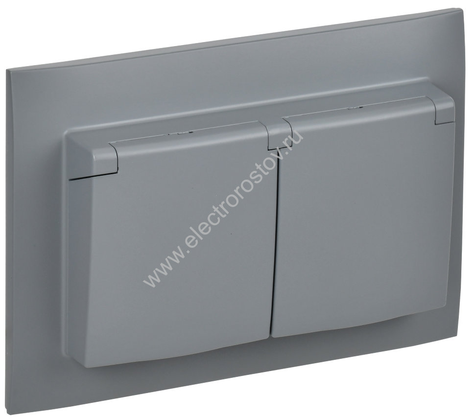 IEK SKANDY Серый Розетка 2-ая с/з с крышкой 16А в сборе IP44 SK-R12Gr