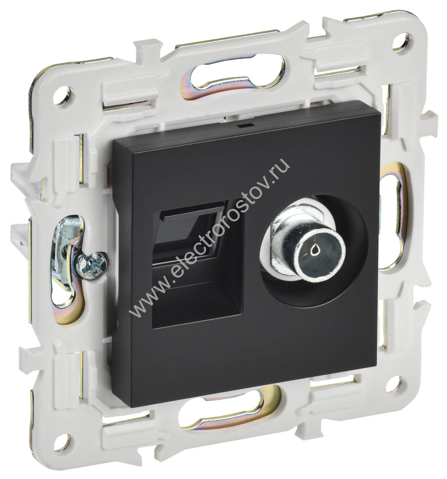 IEK SKANDY Черный Розетка двойная TV+RJ45 кат.6E SK-A15Bl