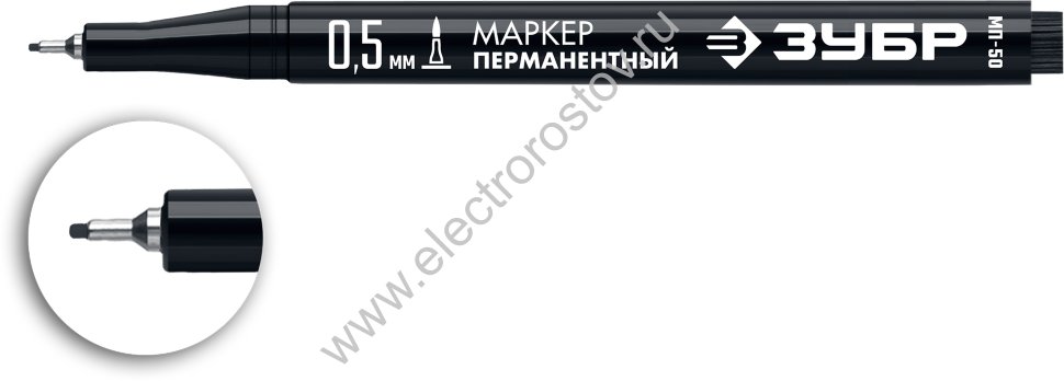 Маркер черный тонкий, перманентный, толщина линии: 0,5 мм ЗУБР