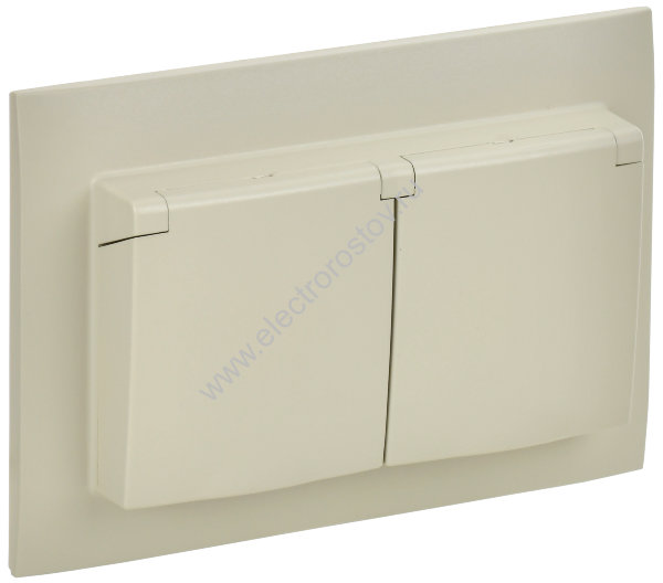 IEK SKANDY Бежевый Розетка 2-ая с/з с крышкой 16А в сборе IP44 SK-R12B