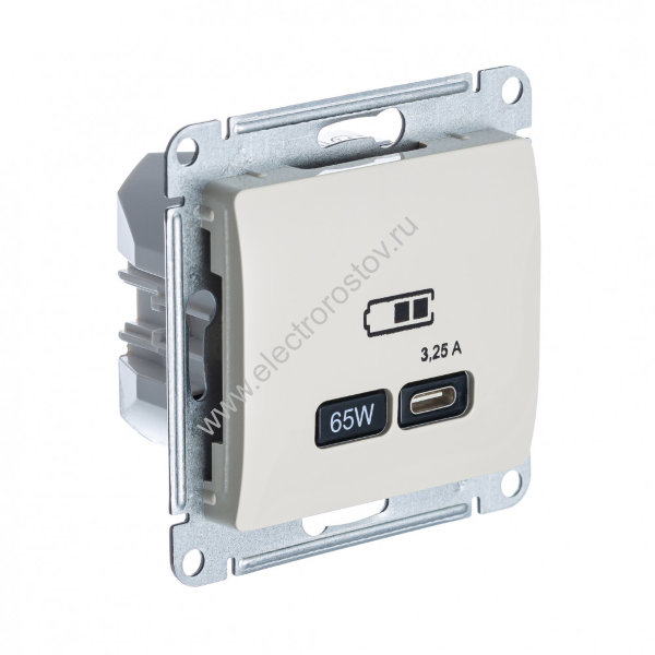 Glossa Молочный Розетка USB C, 65Вт; 5-20В/3,25А Schneider Electric