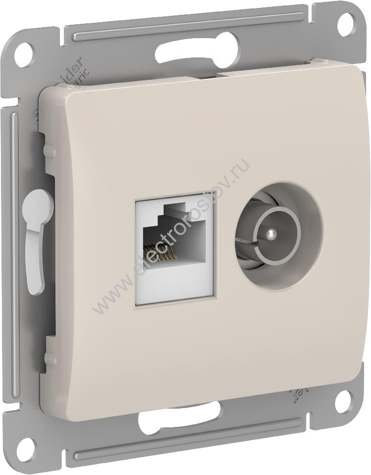 Glossa Молочный Розетка двойная ТВ+комп RJ45, кат. 5e Schneider Electric