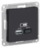 AtlasDesign Карбон Розетка USB A+C; 5В/2,4A; 2x5В/1,2A Schneider Electric