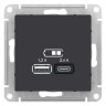 AtlasDesign Карбон Розетка USB A+C; 5В/2,4A; 2x5В/1,2A Schneider Electric