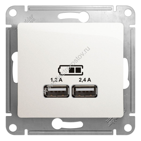 Glossa Перламутр Розетка USB A+C; 5В/2,4A; 2x5В/1,2A Schneider Electric