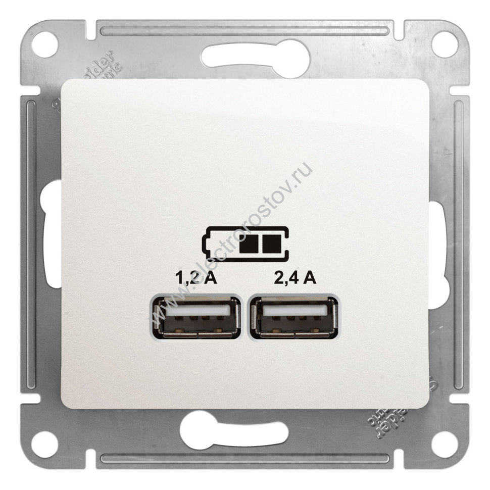 Glossa Перламутр Розетка USB A+C; 5В/2,4A; 2x5В/1,2A Schneider Electric
