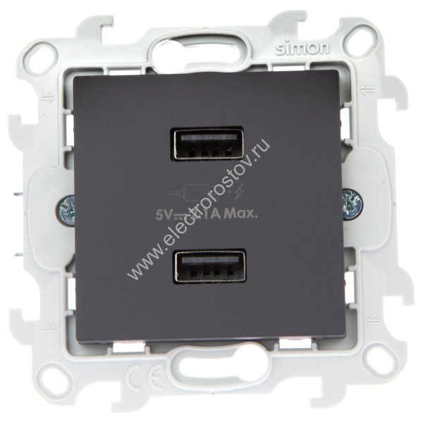 Simon 24 Графит Розетка 2хUSB 2,4A Simon