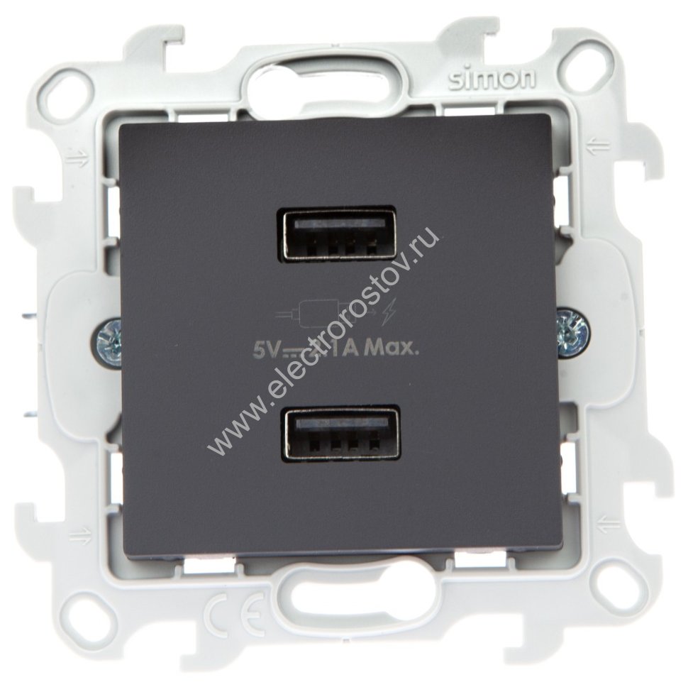 Simon 24 Графит Розетка 2хUSB 2,4A Simon