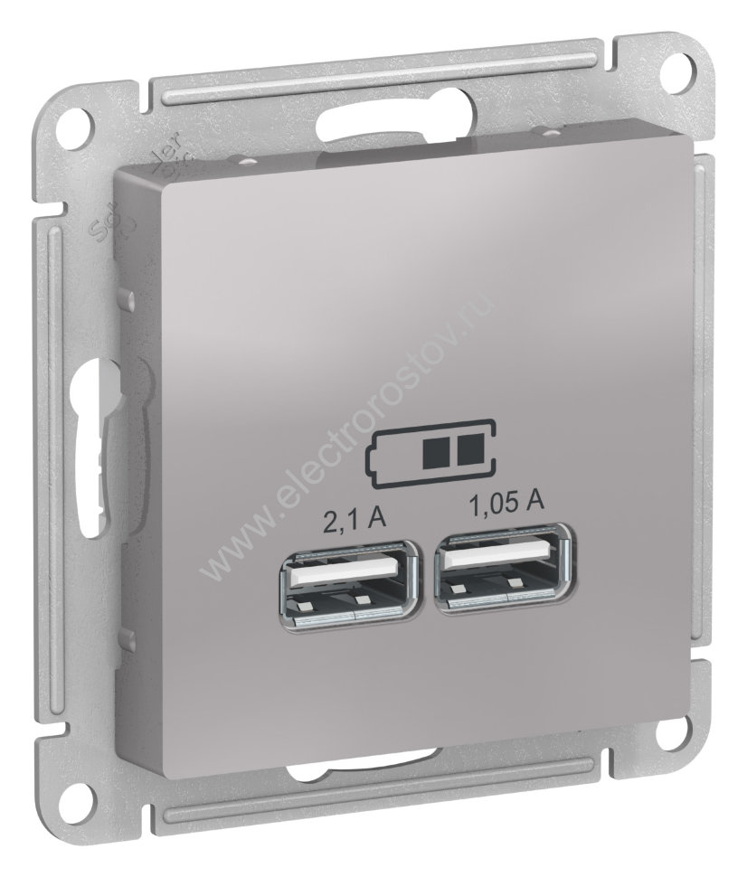 AtlasDesign Алюминий Розетка USB A+A; 5В/2,1A; 2x5В/1,05A Schneider Electric