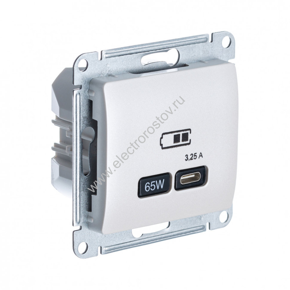 Glossa Перламутр Розетка USB C, 65Вт; 5-20В/3,25А Schneider Electric