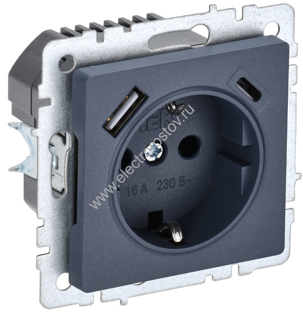 IEK BRITE BASE Маренго Розетка с з/к/ш 16А с USB A+C 18Вт РЮш11-1-БрМ
