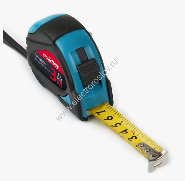 Рулетка 3м х19мм, прорезиненный корпус, 2 фиксатора, усиленный зацеп Smartbuy Tools