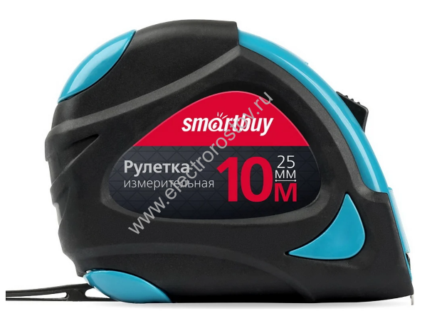 Рулетка 10м х25мм, прорезиненный корпус, 2 фиксатора, усиленный зацеп Smartbuy Tools