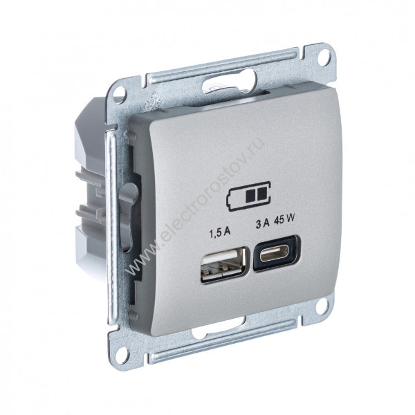 Glossa Платина Розетка USB A+C, 45Вт; 5В/1,5-3А Schneider Electric