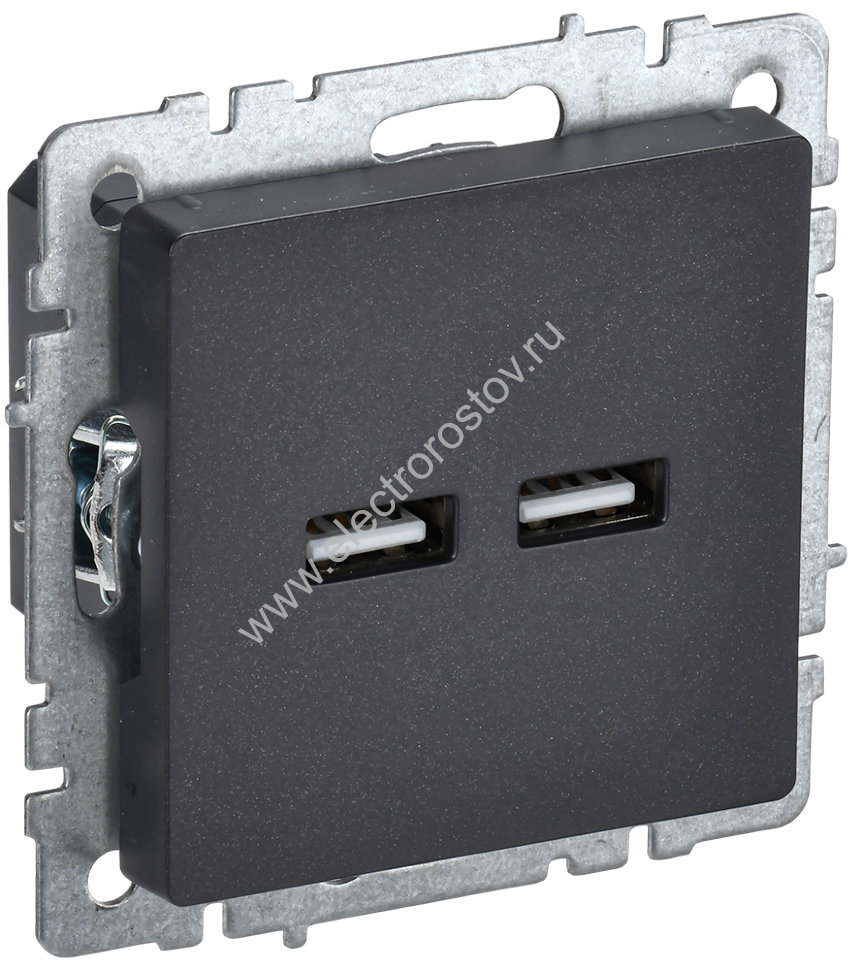 IEK BRITE BASE Черный Розетка USB A+A 3,1А РЮ10-1-БрЧ