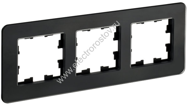 IEK BRITE DECOR Черный матовый стекло скругл.угол Рамка 3-мест. РУ-3-2-Бр RE