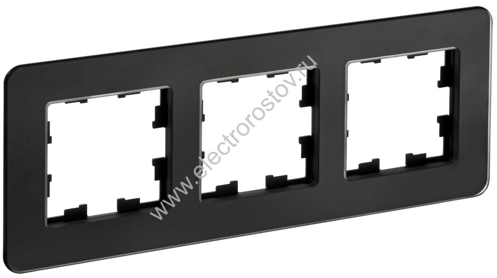 IEK BRITE DECOR Черный матовый стекло скругл.угол Рамка 3-мест. РУ-3-2-Бр RE