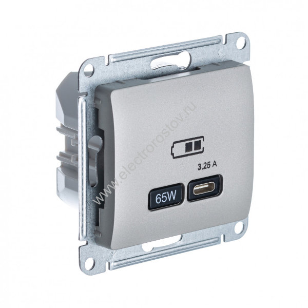 Glossa Платина Розетка USB C, 65Вт; 5-20В/3,25А Schneider Electric