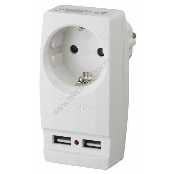 Тройник с заземелнием "Polynom" 220V + 2xUSB 2100 mA, черный ЭРА