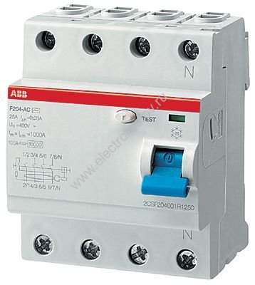 F204 Выключатель диф. тока (УЗО) 4P 25A 30мА A ABB