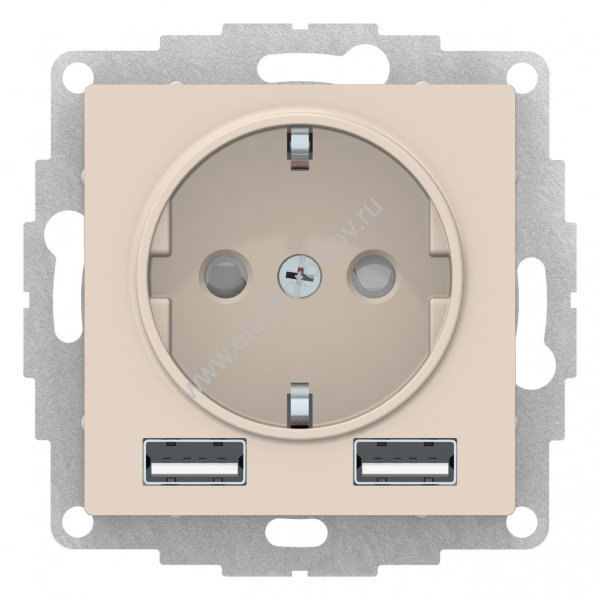 AtlasDesign Беж Розетка + USB Розетка A+A, 1x2,4A или 2х1,2А Schneider Electric