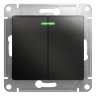 Glossa Антрацит Выключатель 2-клавишный с подсветкой Schneider Electric