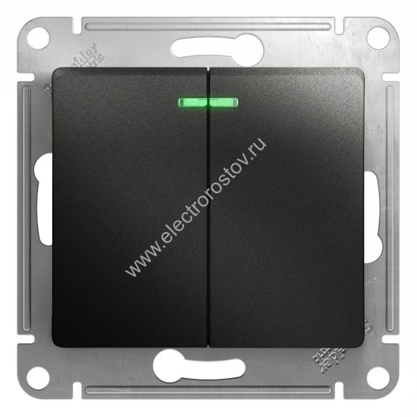 Glossa Антрацит Выключатель 2-клавишный с подсветкой Schneider Electric