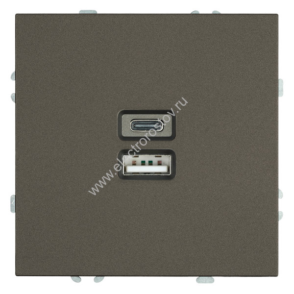 STEKKER Эмили Антрацит, soft touch Розетка 2-местная USB + Type C 20W