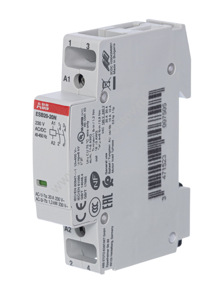 ESB20-20N-06 Контактор модульный 220V AC/DC 20А 2НО ABB