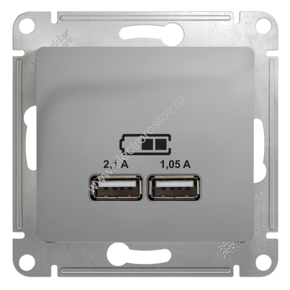 Glossa Алюминий Розетка USB A+A; 5В/2,1А; 2x5В/1,05А Schneider Electric