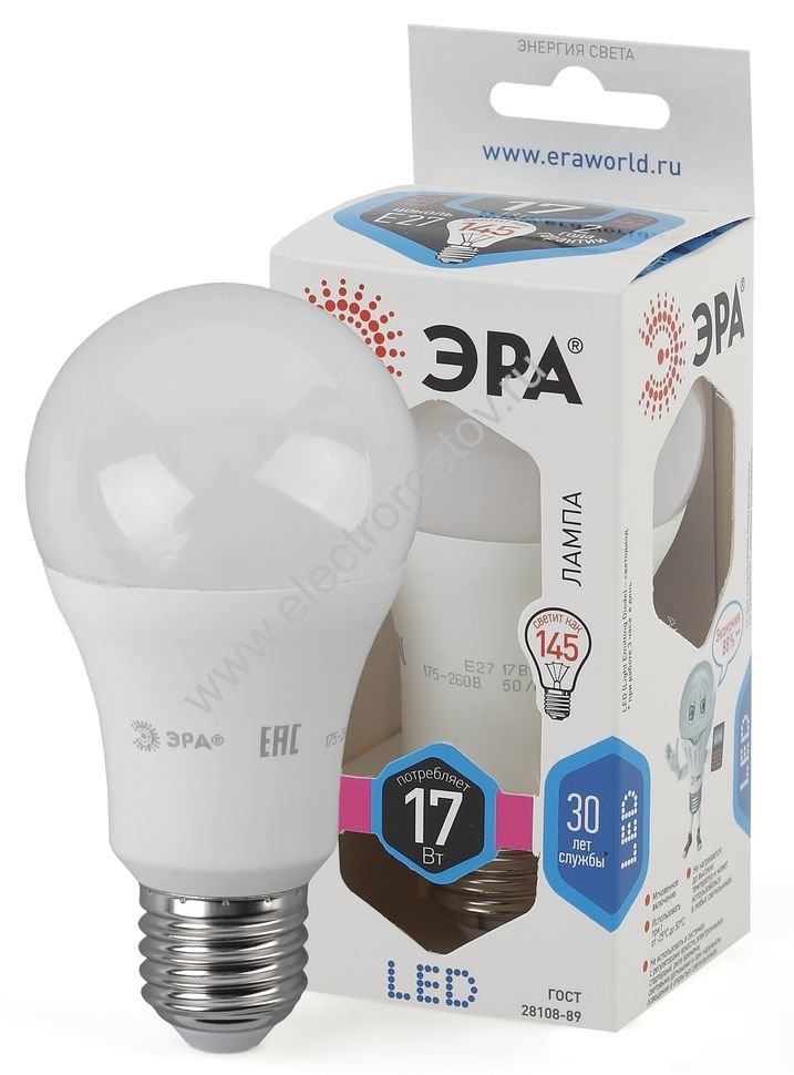Лампа светодиодная LED A60 Груша 17Вт E27 4000K ЭРА