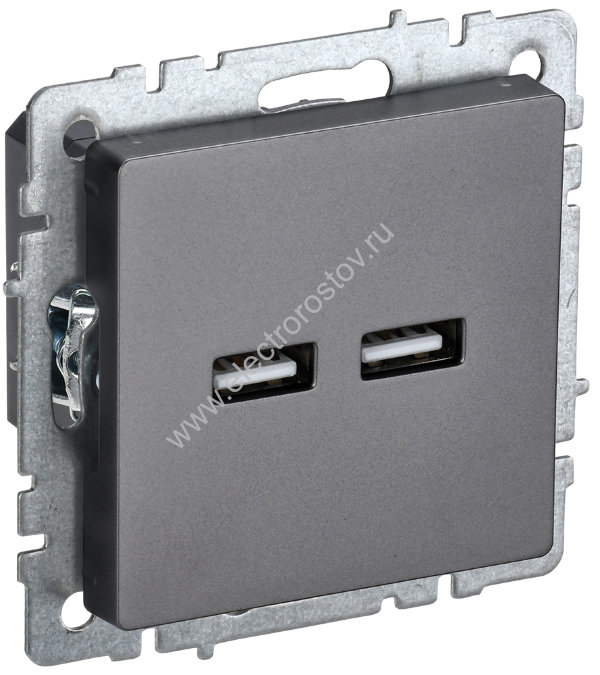 IEK BRITE BASE Сталь Розетка USB A+A 3,1А РЮ10-1-БрС
